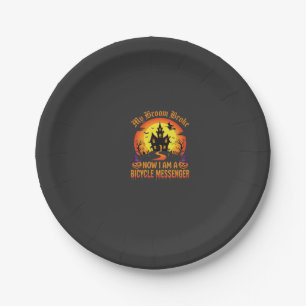 Halloween Bicycle Messenger Witch Broom Broke Desi Paper Plates