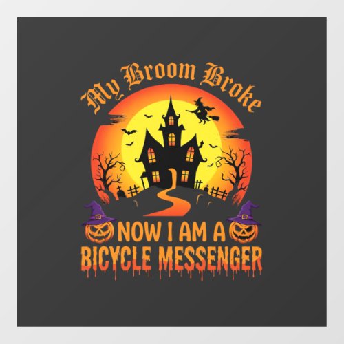 Halloween Bicycle Messenger Witch Broom Broke Desi Window Cling