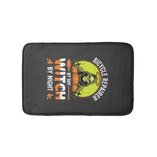 Halloween Bicycle Repairer By Day Witch By Night Bath Mat