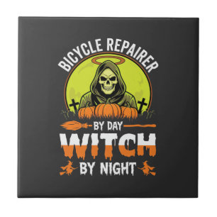Halloween Bicycle Repairer By Day Witch By Night Ceramic Tile