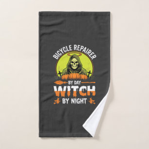 Halloween Bicycle Repairer By Day Witch By Night Hand Towel