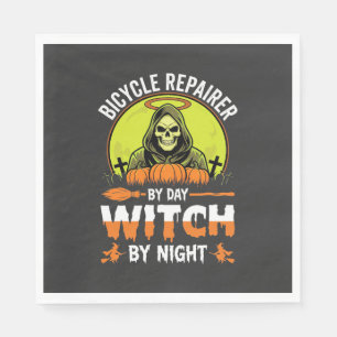 Halloween Bicycle Repairer By Day Witch By Night Napkins