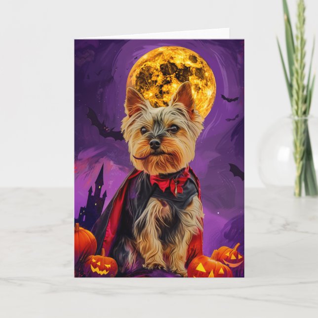 Halloween Biewer Terrier Dog Pumpkins Scary  Card (Front)