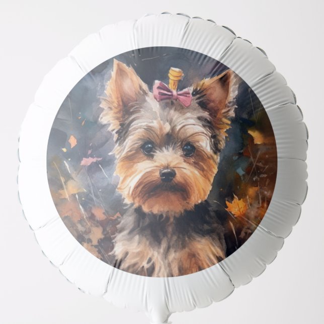 Halloween Biewer Terrier With Pumpkins Scary Balloon (Front)