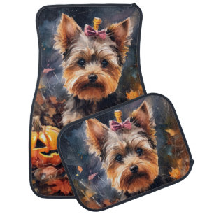 Halloween Biewer Terrier With Pumpkins Scary Car Floor Mat