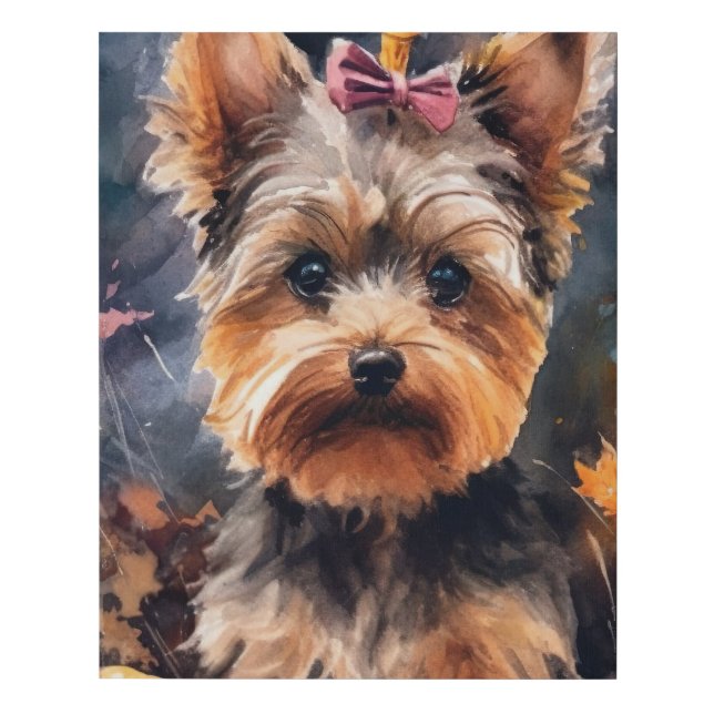 Halloween Biewer Terrier With Pumpkins Scary Faux Canvas Print (Front)