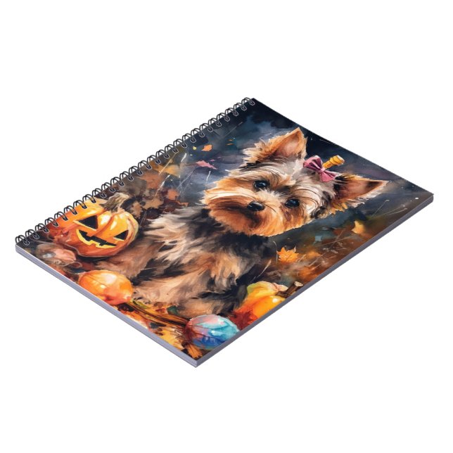 Halloween Biewer Terrier With Pumpkins Scary Notebook (Left Side)
