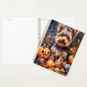 Halloween Biewer Terrier With Pumpkins Scary Planner