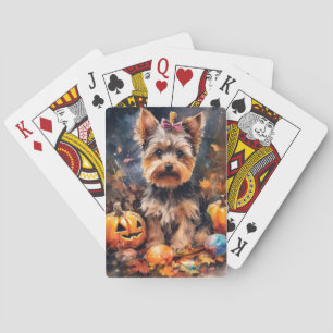 Halloween Biewer Terrier With Pumpkins Scary Poker Cards