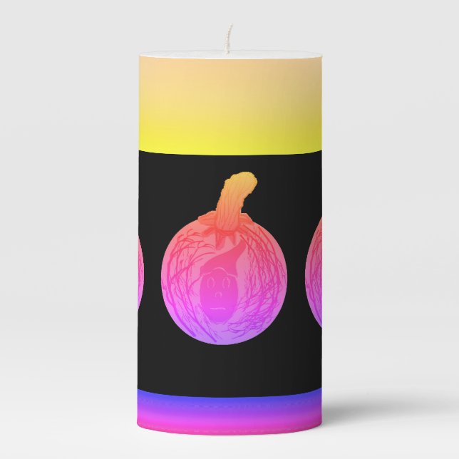 Halloween Big Eye Ghost Face Pumpkin Pillar Candle (Front)