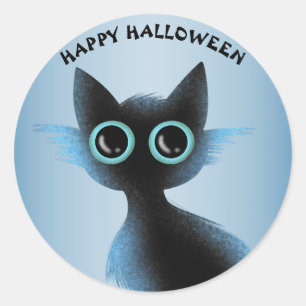 Halloween Big Eyes Black Blue Evil Cat Classic Round Sticker
