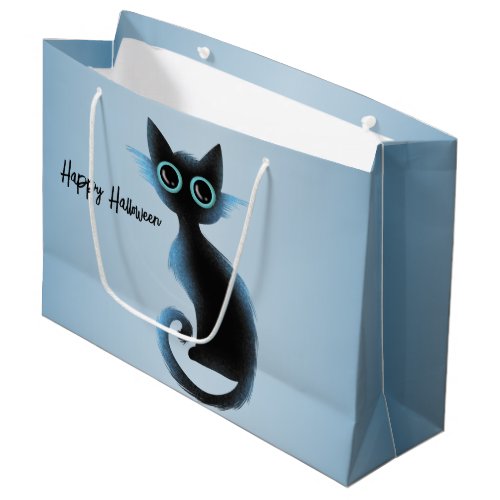 Halloween Big Eyes Black Blue Evil Cat Large Gift Bag