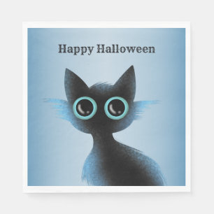 Halloween Big Eyes Black Blue Evil Cat Napkins