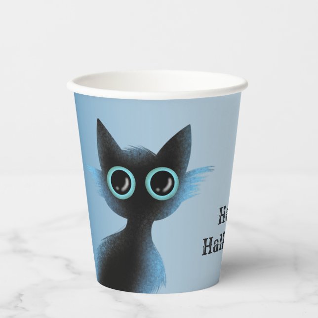 Halloween Big Eyes Black Blue Evil Cat Paper Cups (Front)