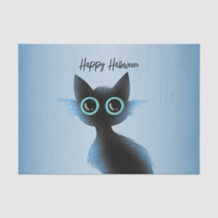 Halloween Big Eyes Black Blue Evil Cat Tissue Paper