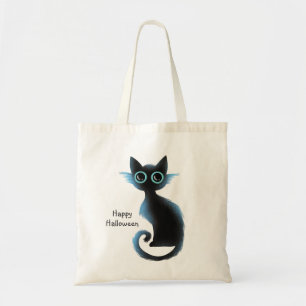 Halloween Big Eyes Black Blue Evil Cat Tote Bag