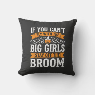 Halloween Big Girls Broom Witch Design_1 Throw Pillow