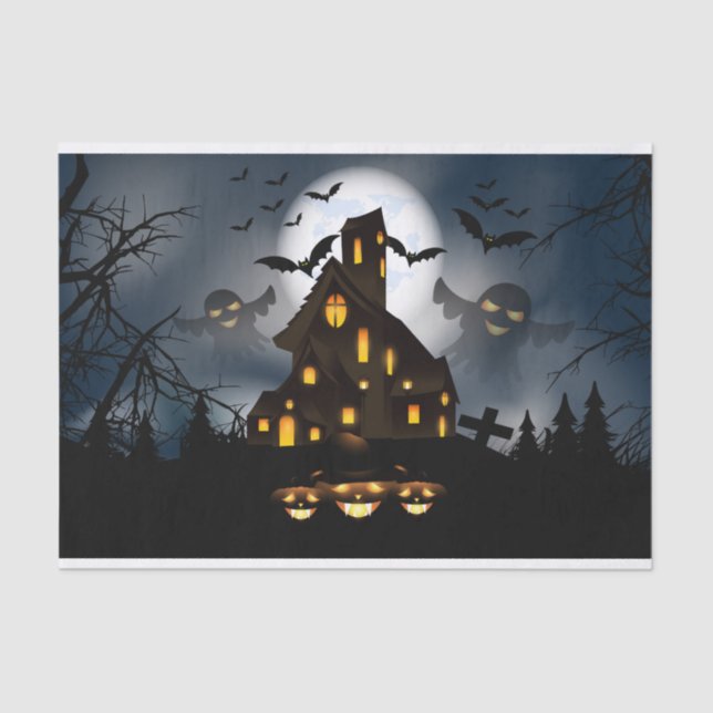 Halloween Big Moon Haunted House Tissue Paper (Front)