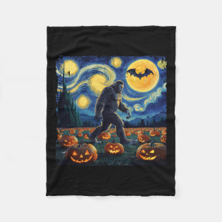 Halloween Bigfoot Starry Night Van Gogh Fleece Blanket