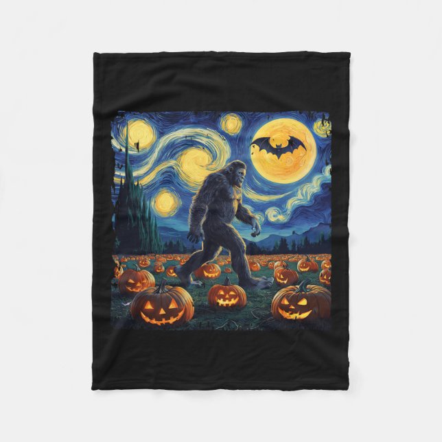 Halloween Bigfoot Starry Night Van Gogh  Fleece Blanket (Front)