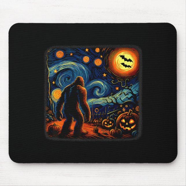 Halloween Bigfoot Starry Night Van Gogh Sasquatch  Mouse Pad (Front)