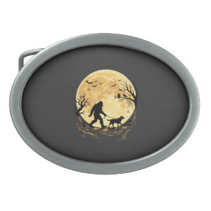 Halloween Bigfoot Walking Labrador Under Full Moon Belt Buckle