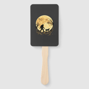 Halloween Bigfoot Walking Labrador Under Full Moon Hand Fan