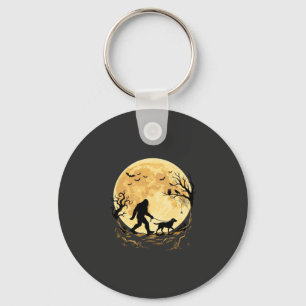 Halloween Bigfoot Walking Labrador Under Full Moon Keychain