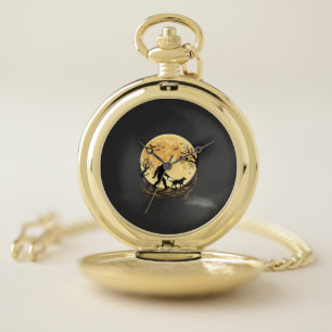 Halloween Bigfoot Walking Labrador Under Full Moon Pocket Watch