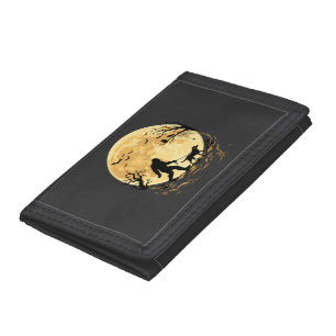 Halloween Bigfoot Walking Labrador Under Full Moon Tri-fold Wallet