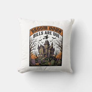 Halloween Bill Collector Witch Broom Broke Design_ Throw Pillow