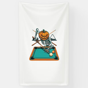 Halloween Billiards Pumpkin Skeleton Pool Banner