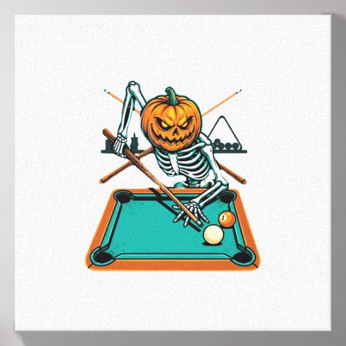 Halloween Billiards Pumpkin Skeleton Pool Canvas Photo Tile