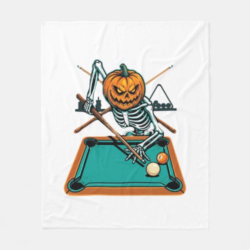 Halloween Billiards Pumpkin Skeleton Pool Fleece Blanket