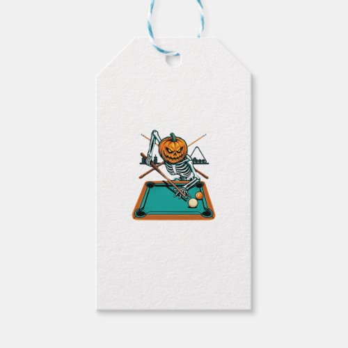 Halloween Billiards Pumpkin Skeleton Pool Gift Tags
