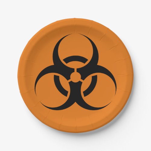 Halloween Biohazard Symbol Orange  Black 7 Paper Plates