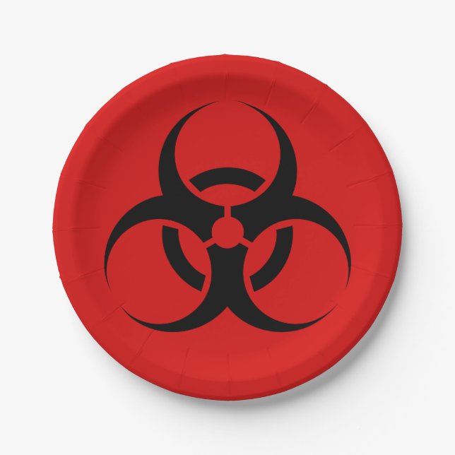 Halloween Biohazard Symbol Red & Black 7" Paper Plates (Front)