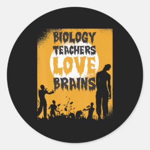 Halloween Biology Teachers Love Brains Zombie Moon Classic Round Sticker