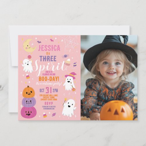 Halloween Birthday 3RD Girls Party Ghosts Pumpkin Invitation