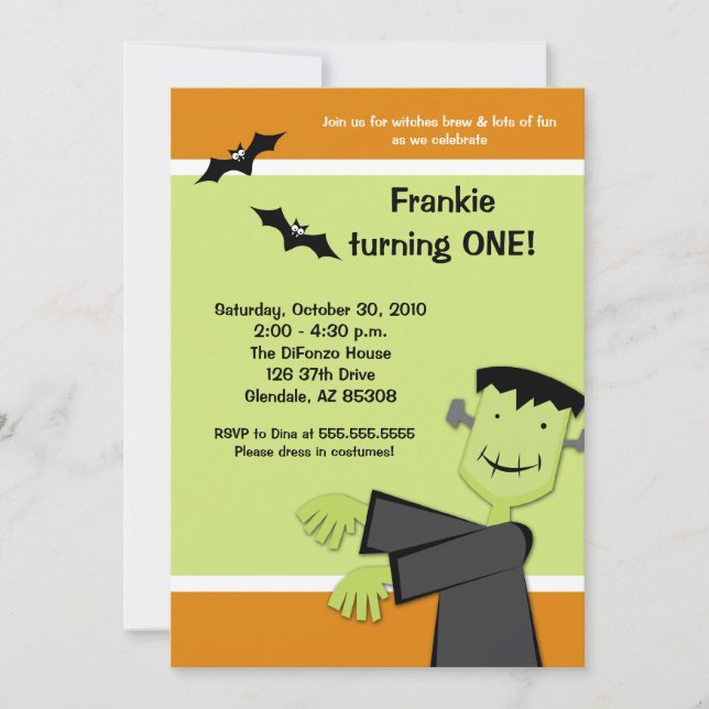 Halloween Birthday 5x7 Frankenstein Party Invite (Front)