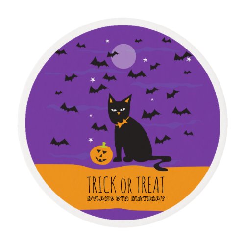 Halloween Birthday Black Cat and Bats Paper Napkin Edible Frosting Rounds