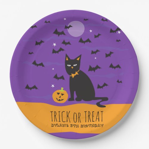 Halloween Birthday Black Cat and Bats Paper Napkin Paper Plates