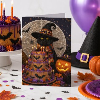 Halloween Birthday Black Maine Coon Cat Witch