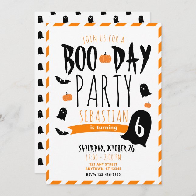 Halloween Birthday Boo-Day Ghosts and Bats Invitation (Front/Back)