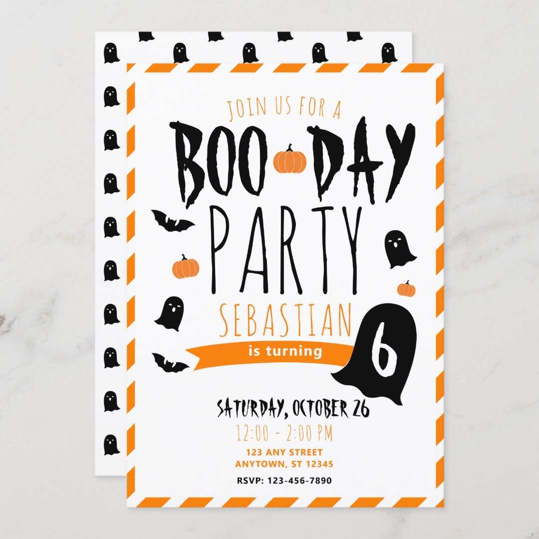 Halloween Birthday Boo-Day Ghosts and Bats Invitation | Zazzle