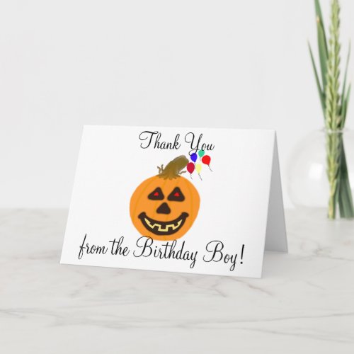 Halloween Birthday Boy Thank You Pumpkin Balloons Card