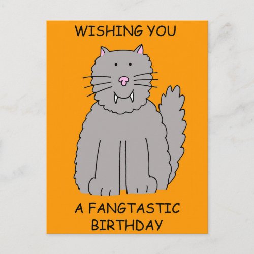 Halloween Birthday Cat with Fangs Postcard