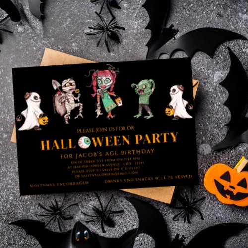 Halloween  birthday costume party invitation