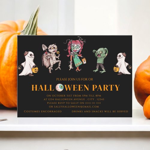 Halloween  birthday costume party invitation