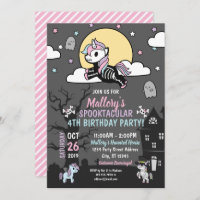 Halloween Birthday Costume Party Pastel Unicorns Invitation